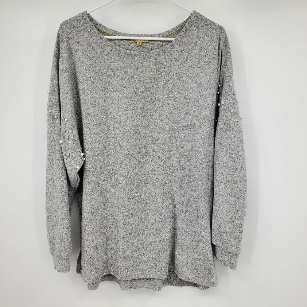 Democracy Gray Pearl-Accent Crewneck Sweater